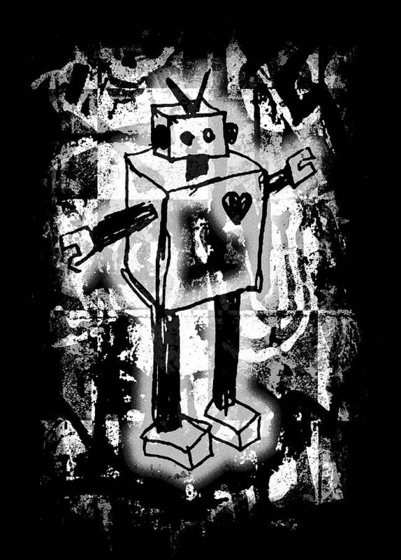 Robot Poster featuring the digital art Robot Graffiti Graphic by Roseanne Jones