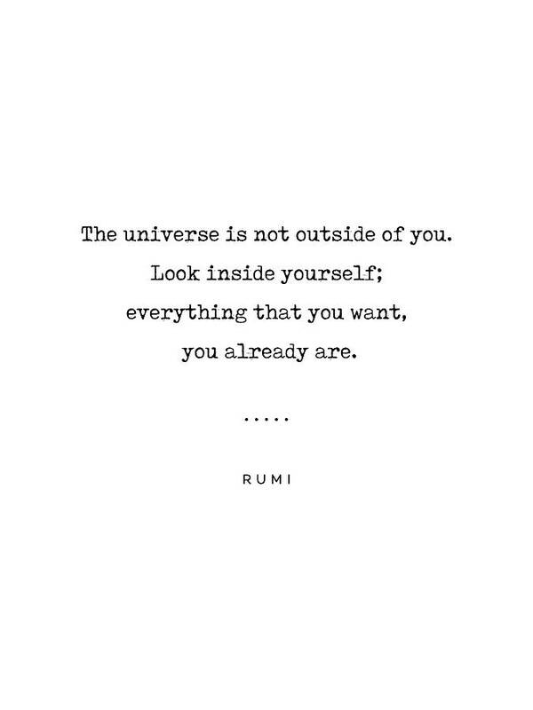 Rumi Quote Poster featuring the mixed media Rumi Quote 22 - Minimal, Sophisticated, Modern, Classy Typewriter Print - The universe is inside you by Studio Grafiikka