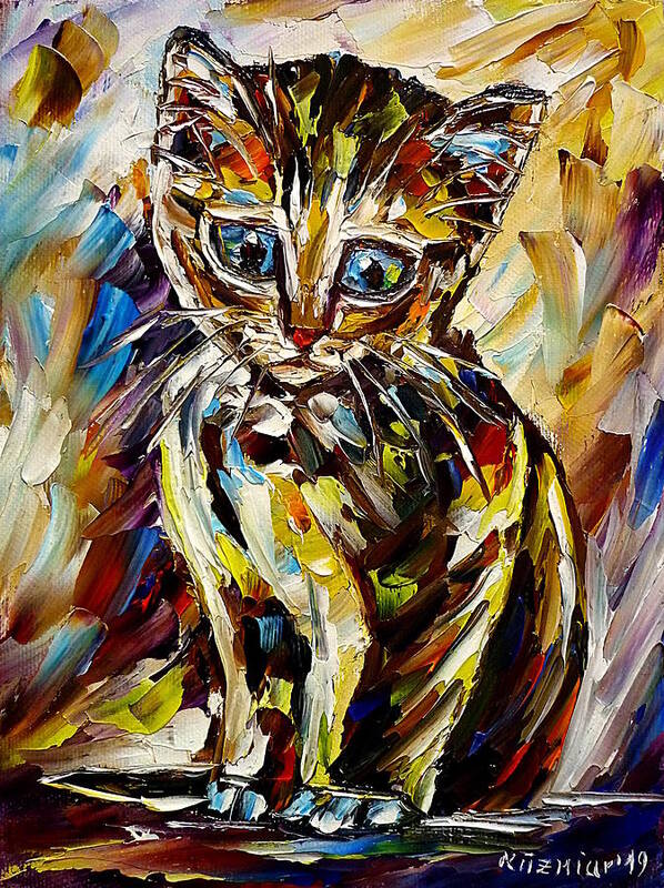 Sad Look Poster featuring the painting Sad Kitten by Mirek Kuzniar
