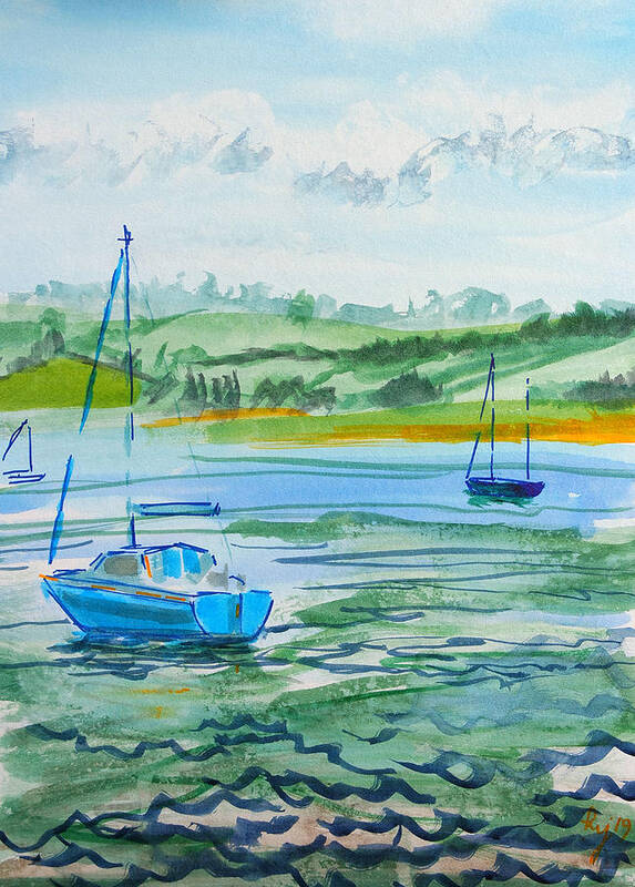 Boats Poster featuring the painting Sailing on the River Exe at Topsham watercolour painting en plein air by Mike Jory