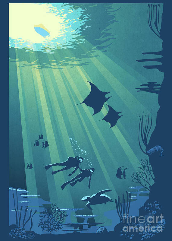 Travel Poster Poster featuring the painting Scuba Dive by Sassan Filsoof