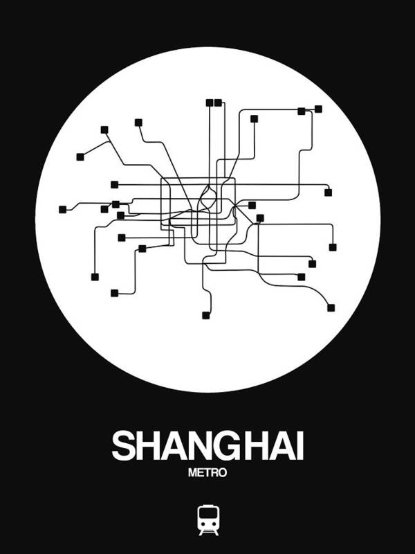 Vacation Poster featuring the digital art Shanghai White Subway Map by Naxart Studio