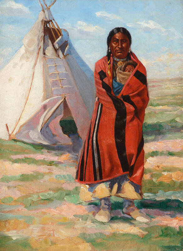 Frank Tenney Johnson Poster featuring the painting Sioux Woman and Baby, 1890 by Frank Tenney Johnson