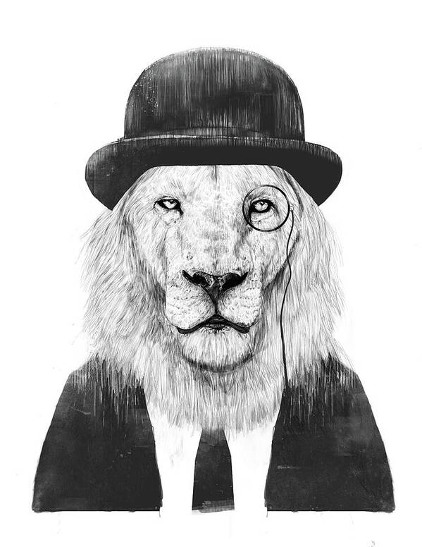 Lion Poster featuring the mixed media Sir lion by Balazs Solti