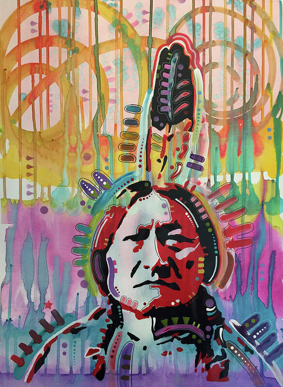 Sitting Bull 2 Poster featuring the mixed media Sitting Bull Purple by Dean Russo