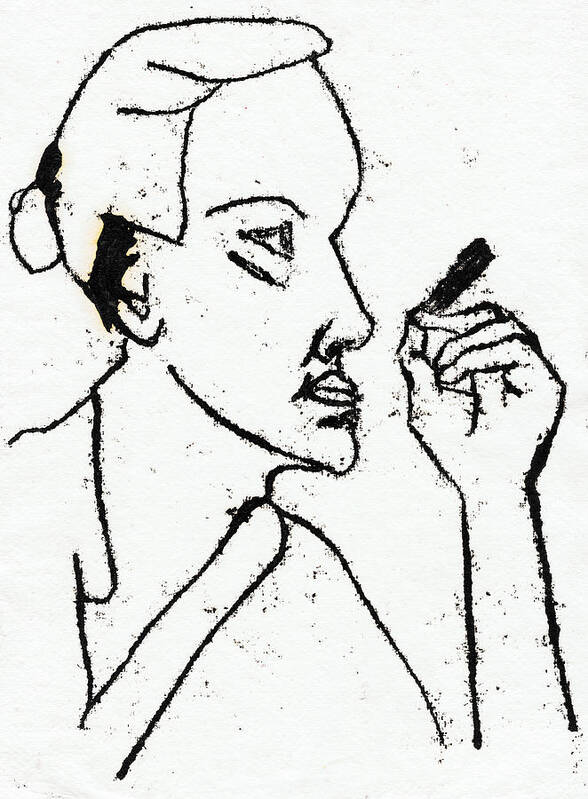 Smoking Poster featuring the drawing Smoking woman looking straight by Edgeworth Johnstone