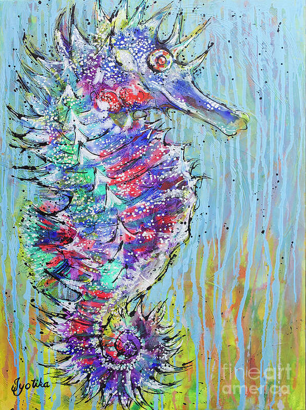 Seahorse Poster featuring the painting Spiny Seahorse by Jyotika Shroff