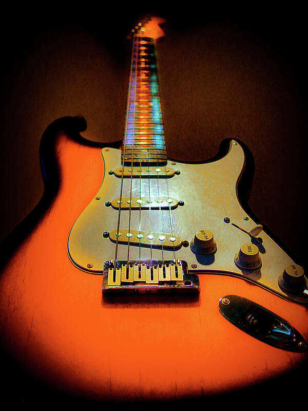 Guitar Poster featuring the digital art Stratocaster TriBurst Glow Neck Series by Guitarwacky Fine Art