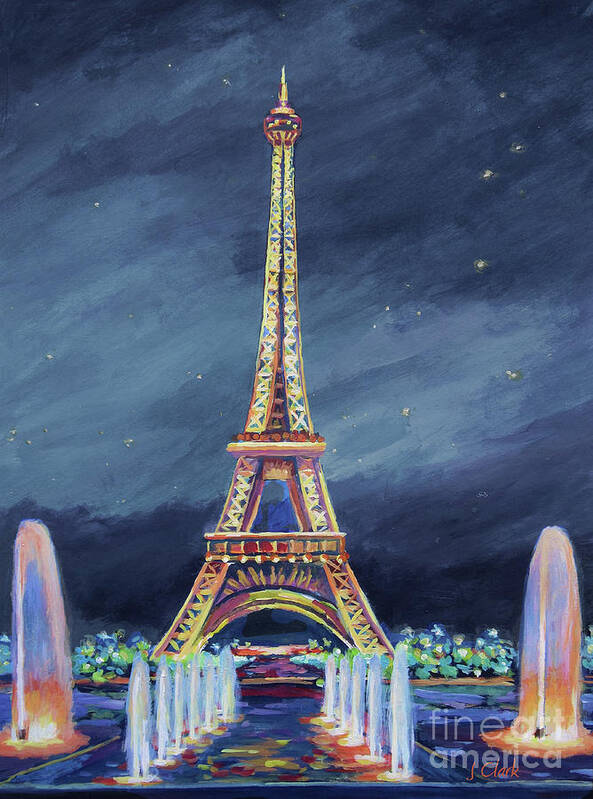 Paris Poster featuring the painting The Eiffel Tower and Fountains by John Clark
