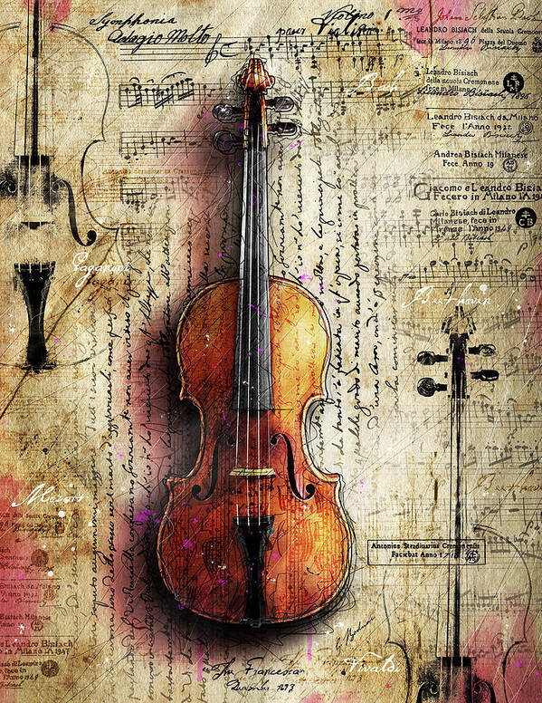 Violin Art Poster featuring the digital art The Francesca Stradivari by Gary Bodnar