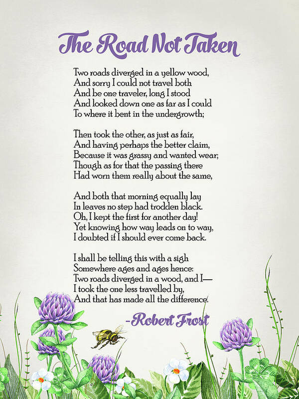 The Road Not Taken Poster featuring the digital art The Road Not Taken - Robert Frost Poem by Flo Karp