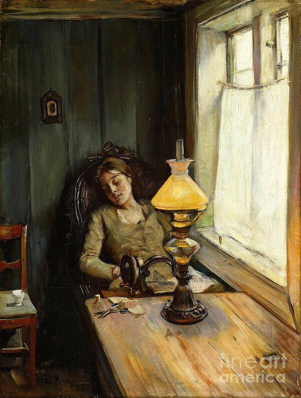 Oil Painting Poster featuring the drawing Tired. Artist Krohg, Christian 1852-1925 by Heritage Images