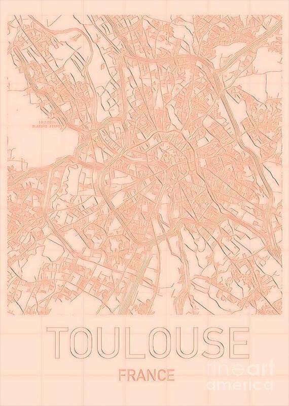 Toulouse Poster featuring the digital art Toulouse Blueprint City Map by HELGE Art Gallery