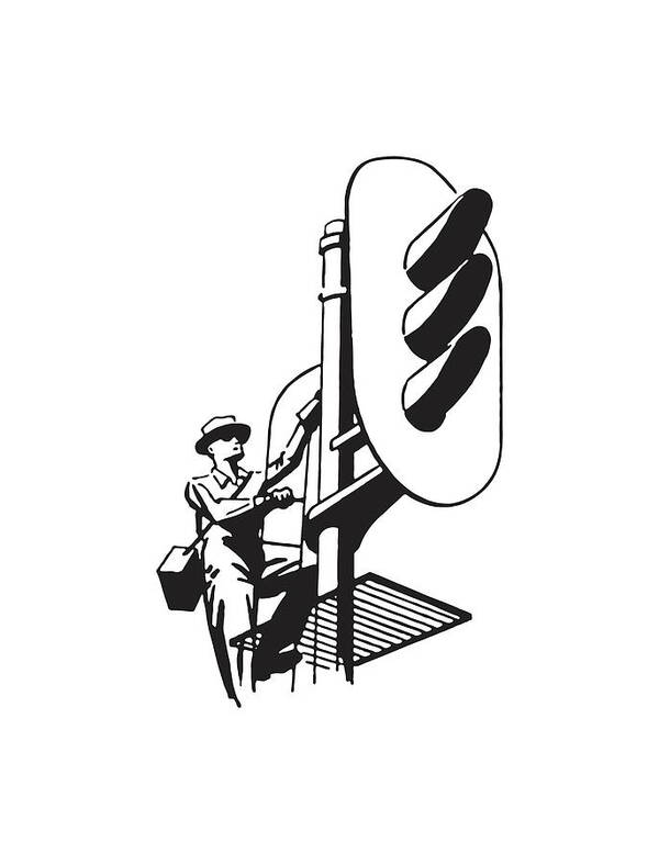 Archive Poster featuring the drawing Train Signal and Operator by CSA Images