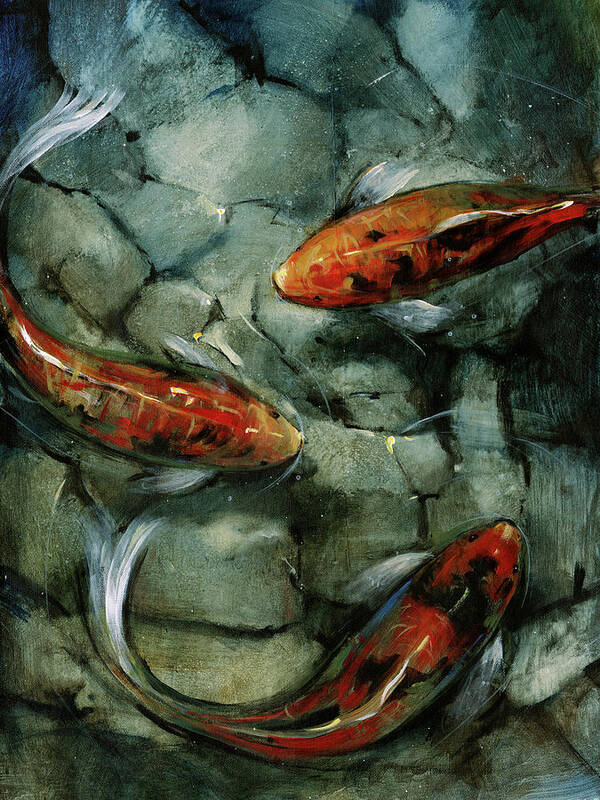 Animals Poster featuring the painting Tres Koi II by Tim Otoole