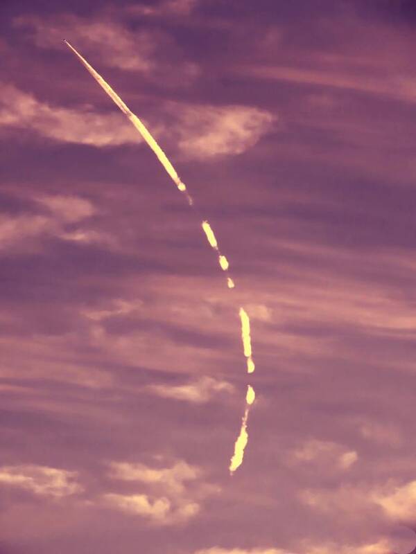 Abstract Poster featuring the photograph Turning Jet with Broken Contrail by Judy Kennedy