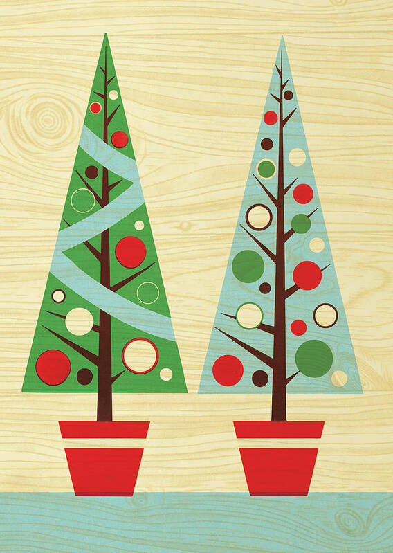Abstract Poster featuring the drawing Two Christmas Trees on Wood Paneling by CSA Images