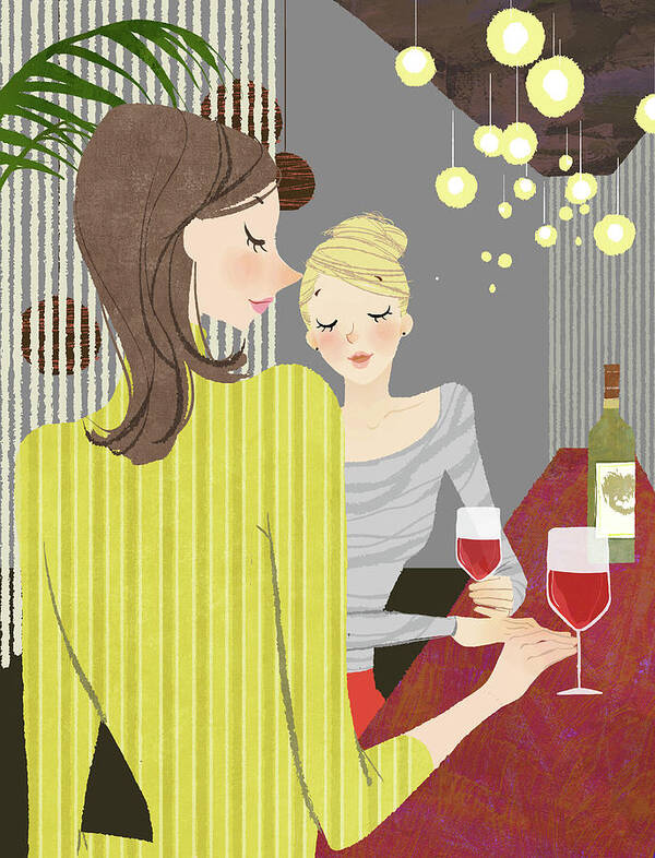 People Poster featuring the digital art Two Woman With Wine At Bar Counter by Eastnine Inc.