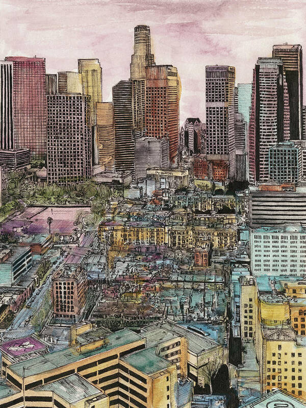 Landscapes Poster featuring the painting Us Cityscape-los Angeles by Melissa Wang