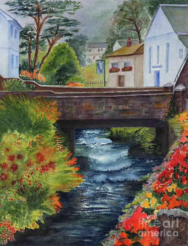 Village Poster featuring the painting The Village Bridge by Karen Fleschler