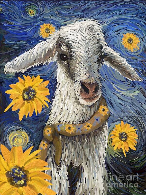 Goat Poster featuring the digital art Vincent Van Goat by Robin Wiesneth