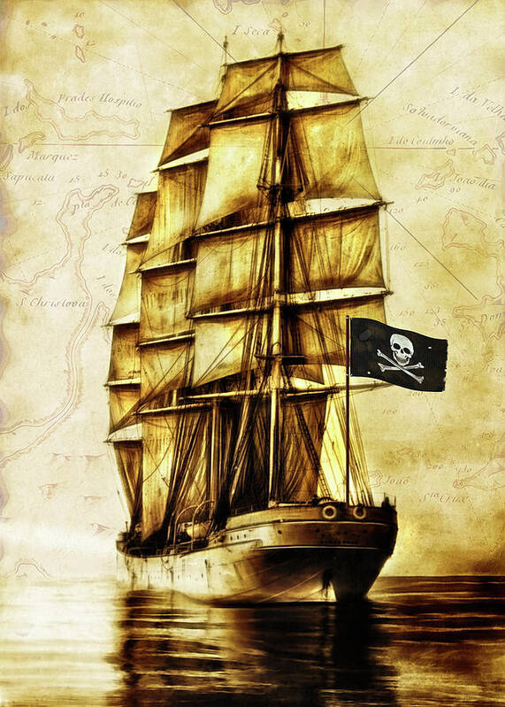 Pirate Poster featuring the digital art Vintage Pirate Ship by Doreen Erhardt