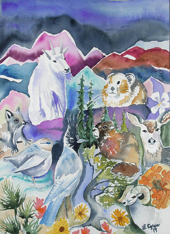 Rocky Mountain Poster featuring the painting Watercolor - A Rocky Mountain Ecosystem by Cascade Colors