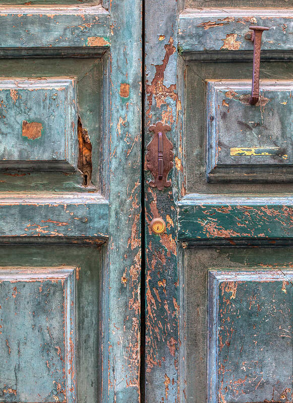 Cortona Poster featuring the photograph Weathered Rustic Green Door of Cortona by David Letts