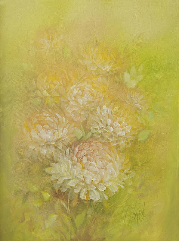 Chrysanthemums Poster featuring the painting Yellow Chrysanthemums by Lynne Pittard