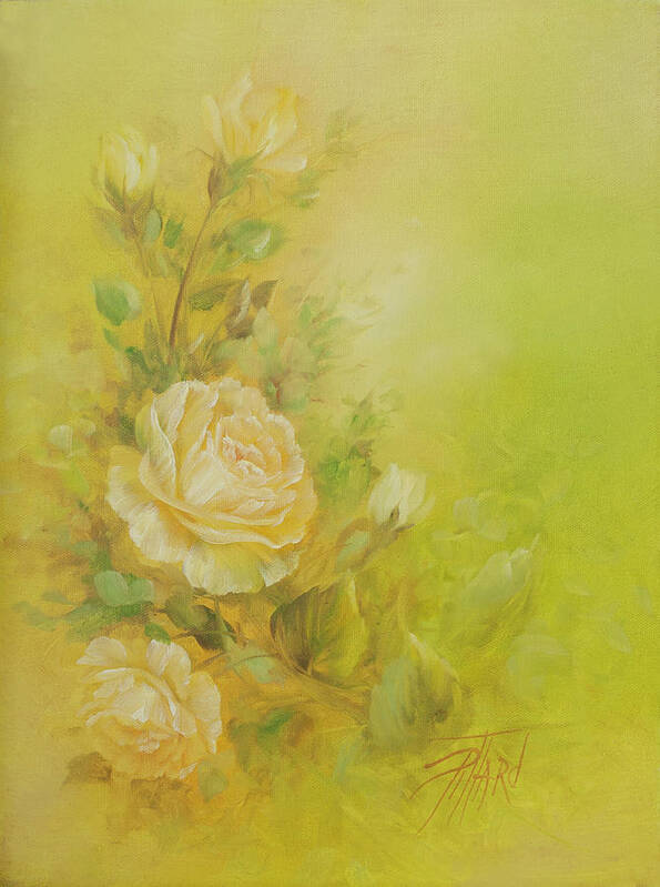 Flowers Poster featuring the painting Yellow Roses Vignette by Lynne Pittard