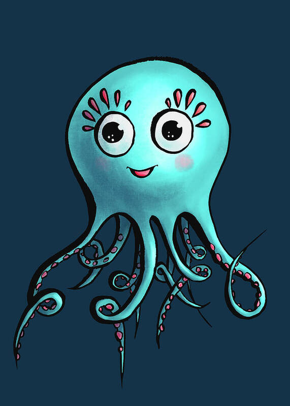 Octopus Poster featuring the digital art Cute Octopus Sea Monster Character #1 by Boriana Giormova