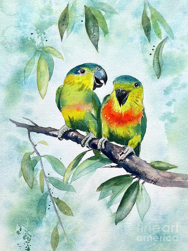 Birds Poster featuring the painting Love Birds #1 by Hilda Vandergriff