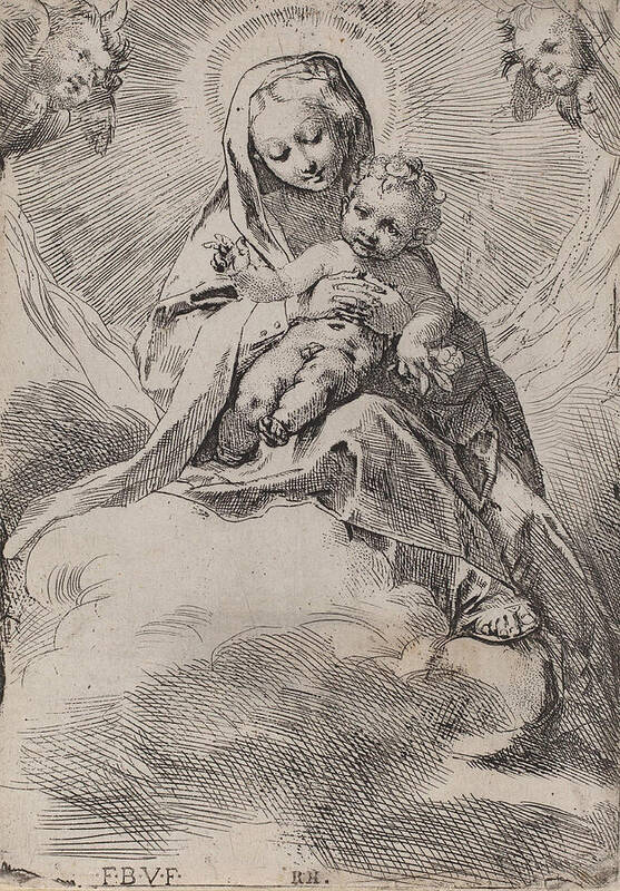 Federico Barocci Poster featuring the drawing Madonna in the Clouds #2 by Federico Barocci