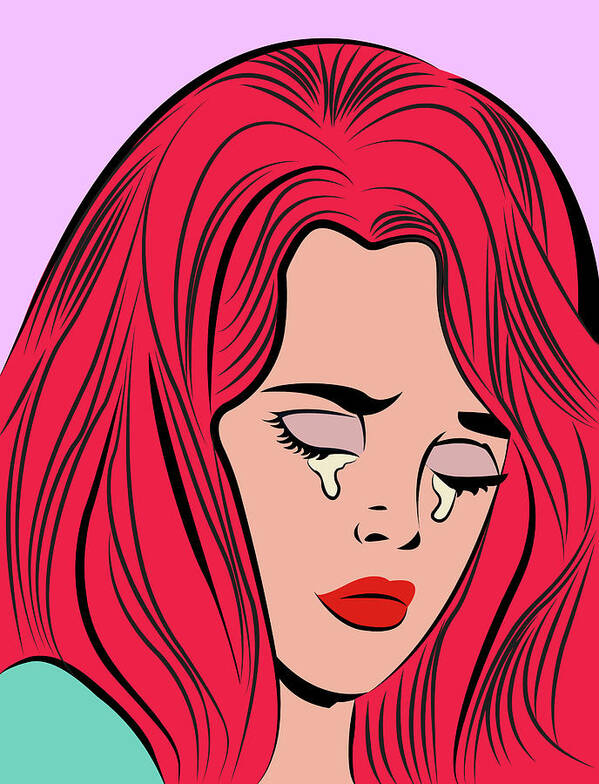 Popart Poster featuring the digital art Redhead Girl in Tears #1 by Long Shot