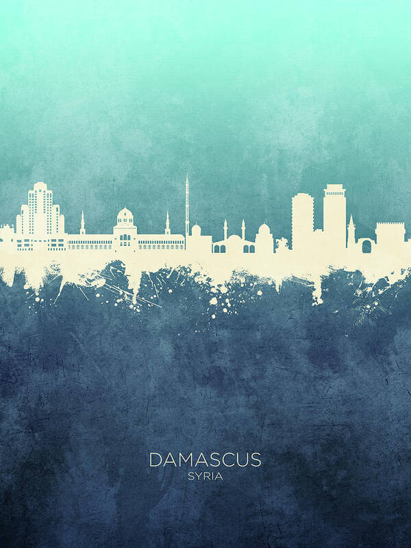 Damascus Poster featuring the digital art Damascus Syria Skyline #10 by Michael Tompsett
