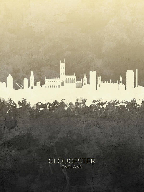 Gloucester Poster featuring the digital art Gloucester England Skyline #11 by Michael Tompsett