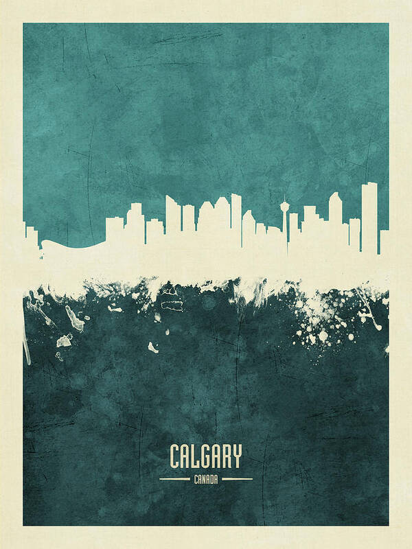 Calgary Poster featuring the digital art Calgary Canada Skyline #13 by Michael Tompsett