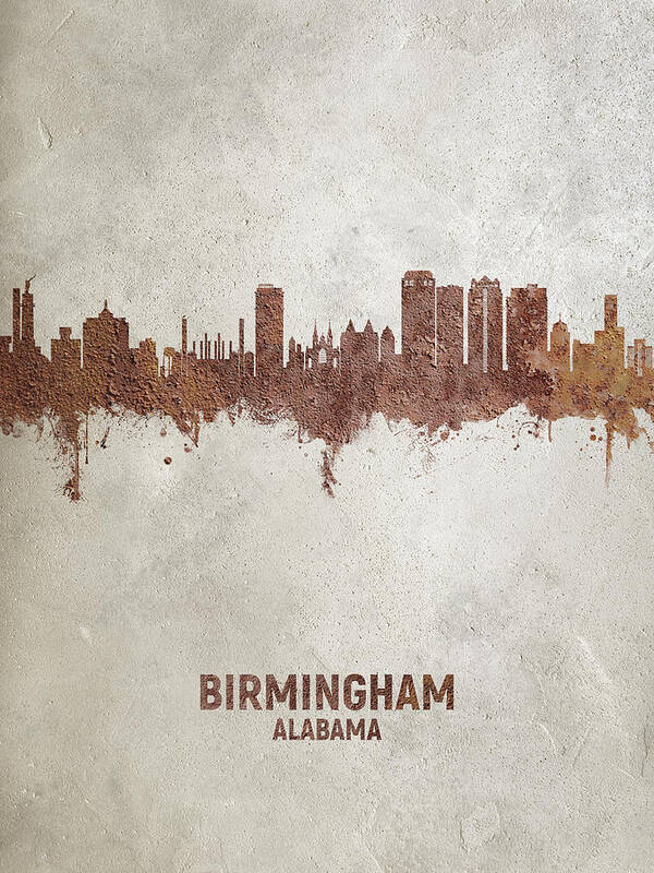 Birmingham Poster featuring the digital art Birmingham Alabama Skyline #14 by Michael Tompsett