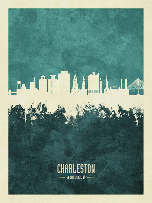 Charleston Poster featuring the digital art Charleston South Carolina Skyline #14 by Michael Tompsett