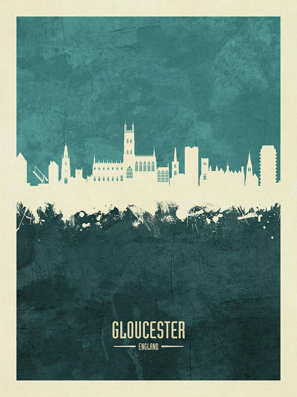 Gloucester Poster featuring the digital art Gloucester England Skyline #14 by Michael Tompsett