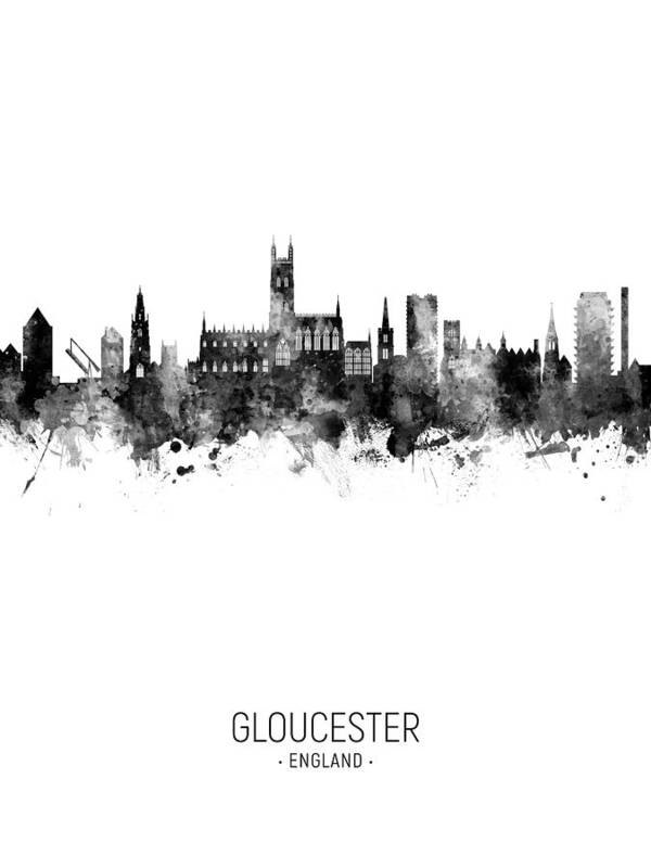 Gloucester Poster featuring the digital art Gloucester England Skyline #15 by Michael Tompsett