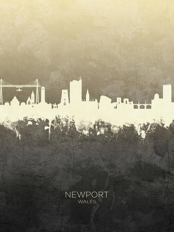 Newport Poster featuring the digital art Newport Wales Skyline #15 by Michael Tompsett
