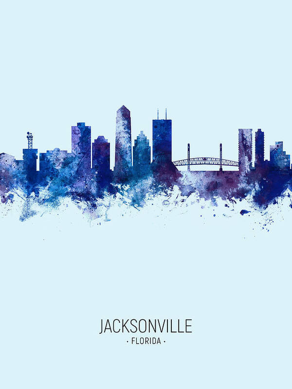 Jacksonville Poster featuring the digital art Jacksonville Florida Skyline #16 by Michael Tompsett