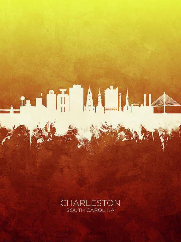 Charleston Poster featuring the digital art Charleston South Carolina Skyline #17 by Michael Tompsett