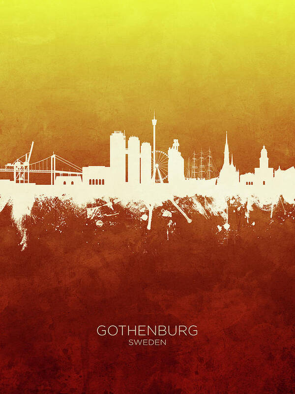 Gothenburg Poster featuring the digital art Gothenburg Sweden Skyline #18 by Michael Tompsett