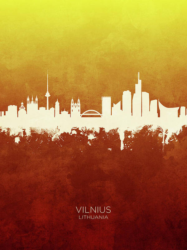 Vilnius Poster featuring the digital art Vilnius Lithuania Skyline #19 by Michael Tompsett