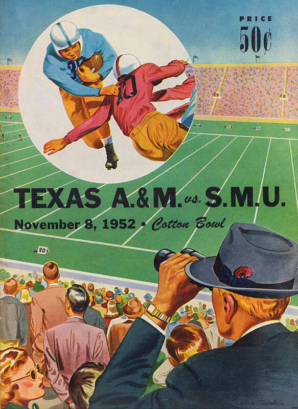 Smu Poster featuring the mixed media 1952 Southern Methodist University Football Art by Row One Brand