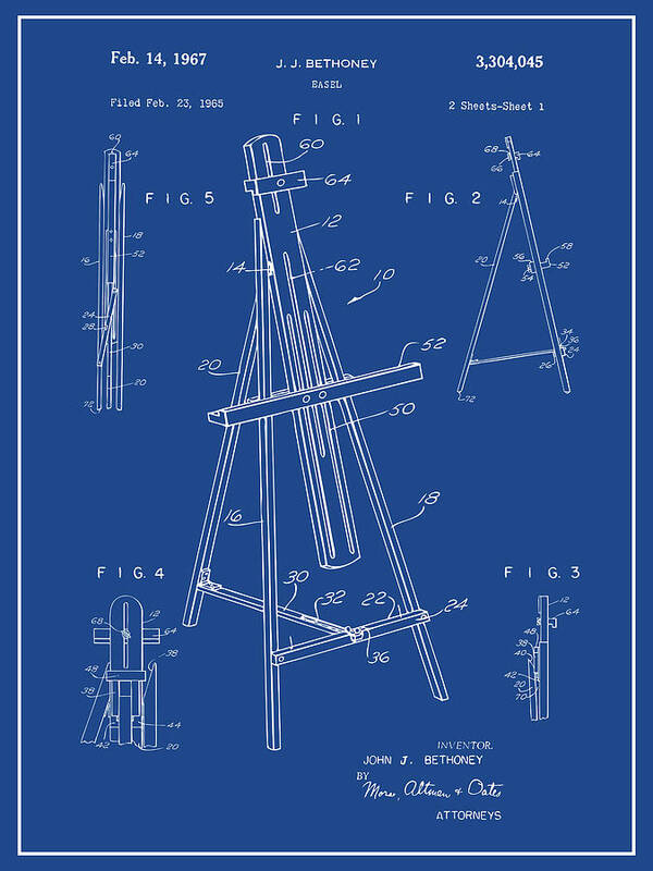 1965 Easel Patent Print Poster featuring the drawing 1965 Easel Blue Patent Print by Greg Edwards