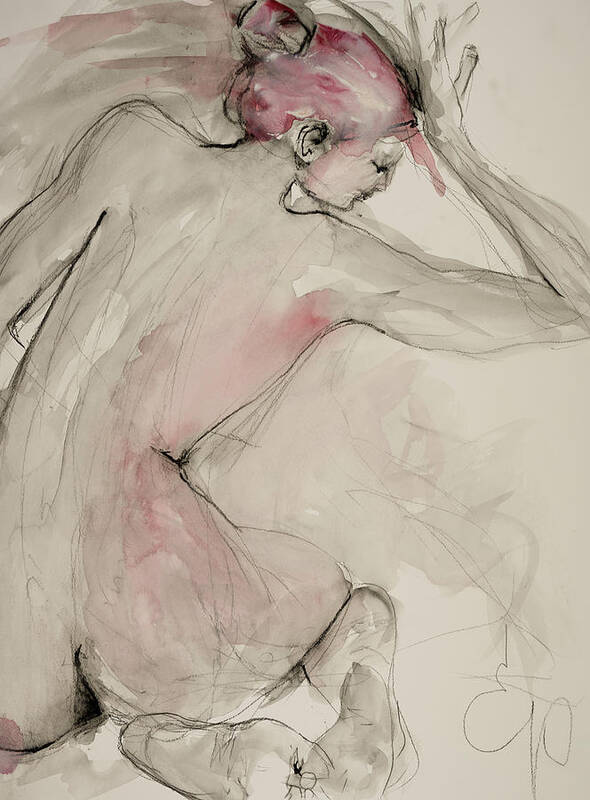 Female Poster featuring the drawing Nude 1 #2 by Elizabeth Parashis