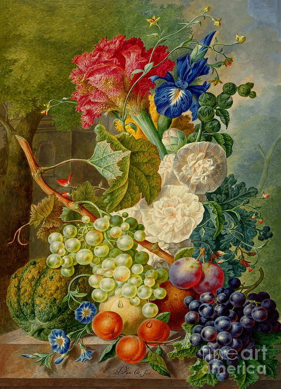 Still Life With Flowers And Fruit Poster featuring the painting Still Life with Flowers and Fruit #2 by Jan van Os